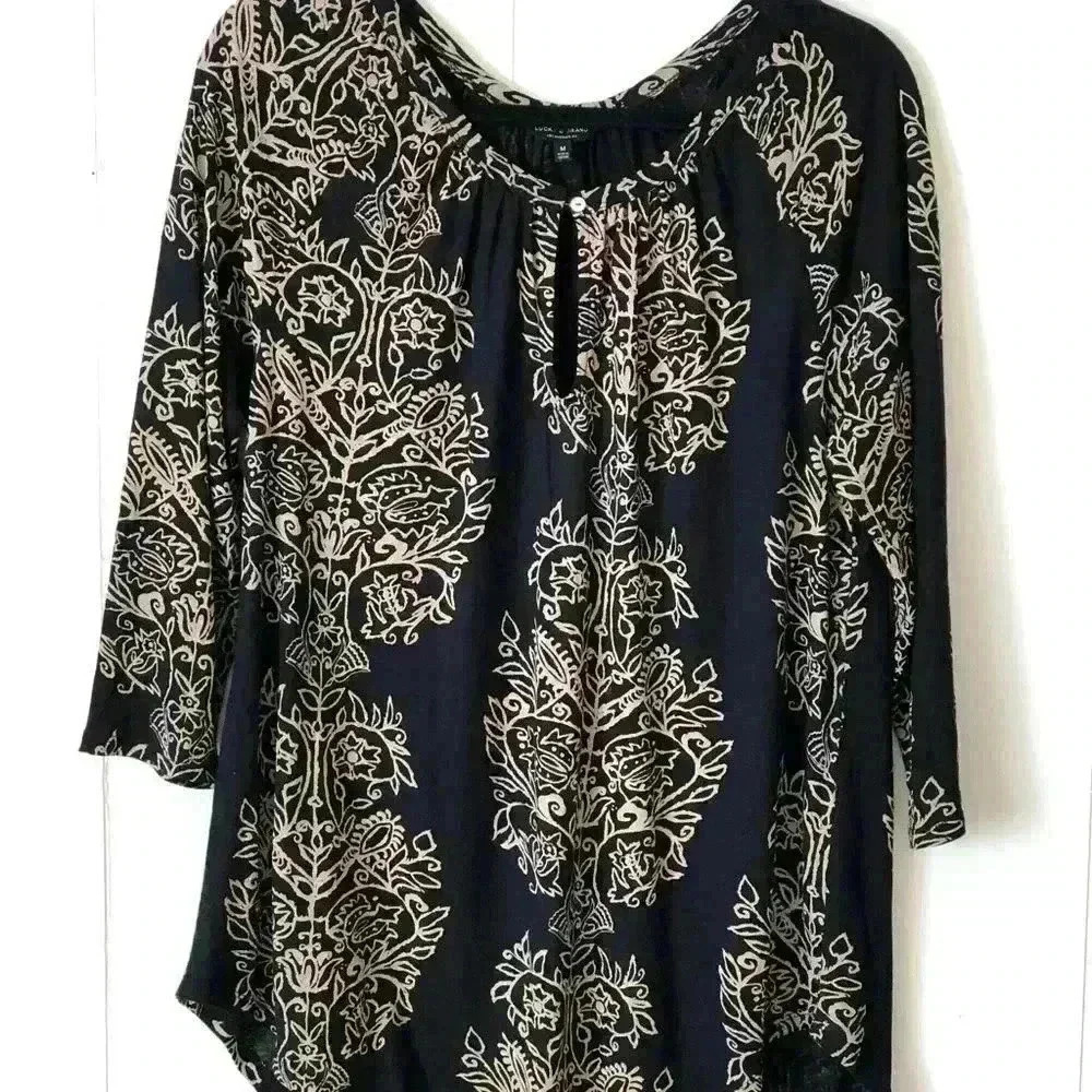 Lucky Brand Black & Beige Blouse M